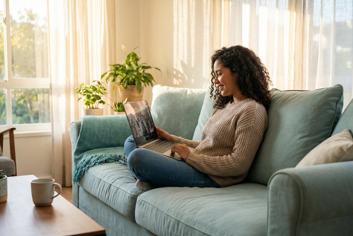 Woman attending a virtual counseling session